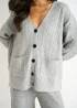 Gini London Grey Cable Patch Pocket Knitted Cardigan - S/M Image 3