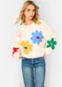 Gini London Cream 3D Flower Crochet Knitted Jumper - S/M Image 3