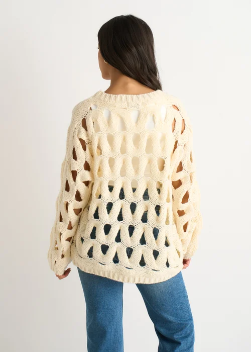 Gini London Butter Cream Hollow Chunky Knit Jumper - M/L Image 2