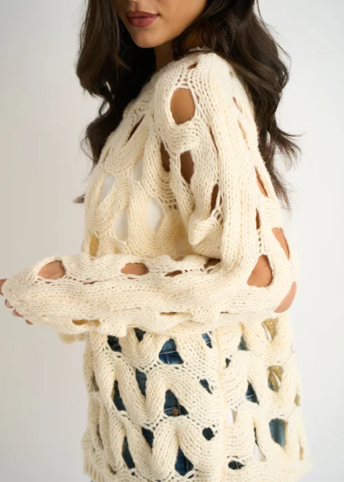 Gini London Butter Cream Hollow Chunky Knit Jumper - M/L Image 4