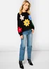 Gini London Black 3D Flower Crochet Knitted Jumper - L/XL Image 4