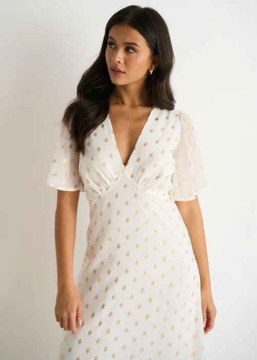 Gini London White V Neck Foil Midi Skater Dress - 16 Image 3