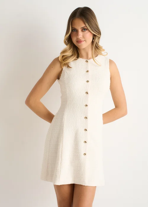 Gini London Cream Boucle Button Through Mini Dress - 14 Image 3