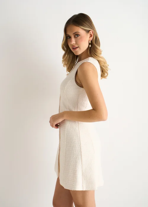 Gini London Cream Boucle Button Through Mini Dress - 14 Image 4