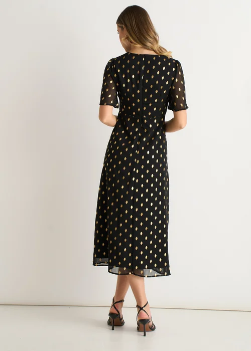 Gini London Black V Neck Foil Midi Skater Dress - 12 Image 2