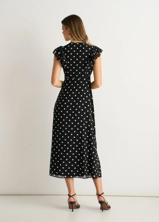 Gini London Black V Neck Angle Sleeves Skater Maxi Dress