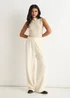 Gini London Off White Knitted Pull On wide Leg Trousers - L/XL Image 1