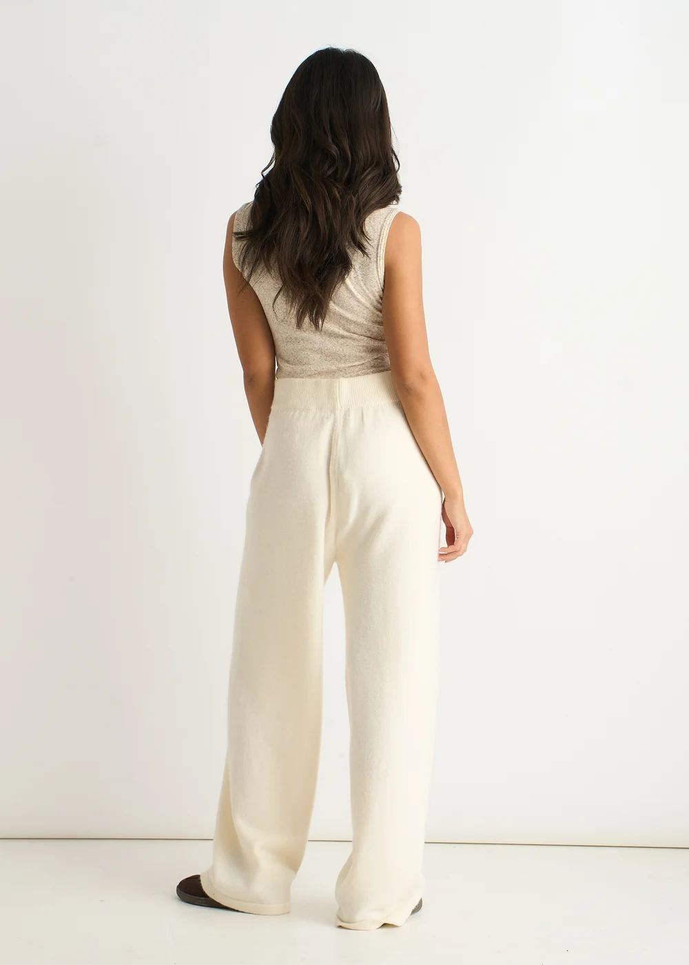 Gini London Off White Knitted Pull On wide Leg Trousers - L/XL Image 2