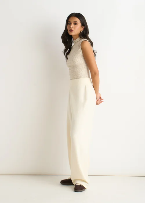 Gini London Off White Knitted Pull On wide Leg Trousers - L/XL Image 4