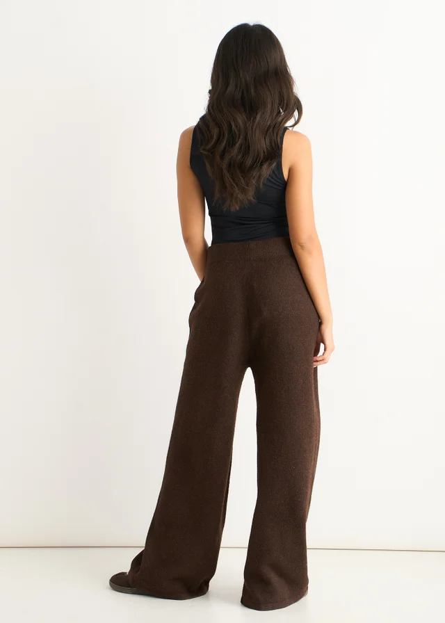 Gini London Brown Pull On wide Leg Trousers