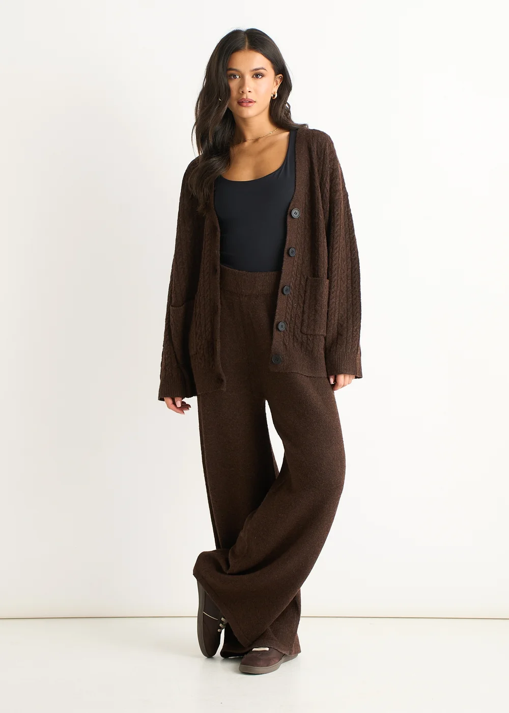 Gini London Brown Pull On wide Leg Trousers - L/XL Image 1