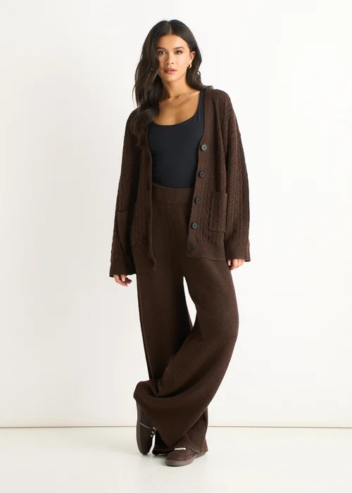 Gini London Brown Pull On wide Leg Trousers - L/XL Image 1