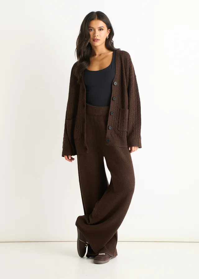 Gini London Brown Pull On wide Leg Trousers