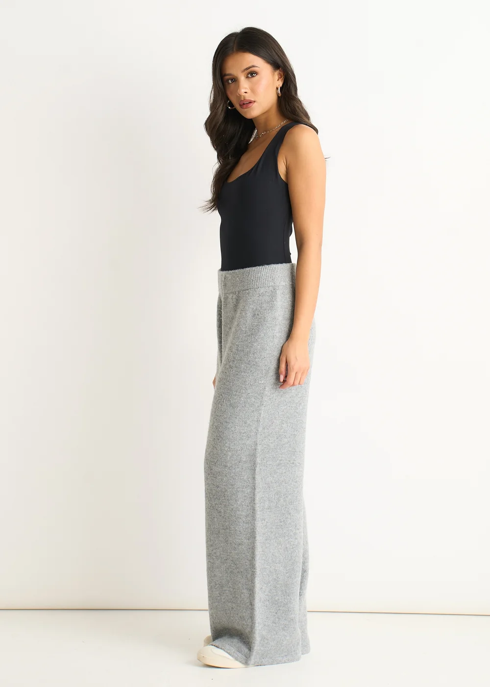 Gini London Grey Knitted Pull On wide Leg Trousers - M/L Image 4
