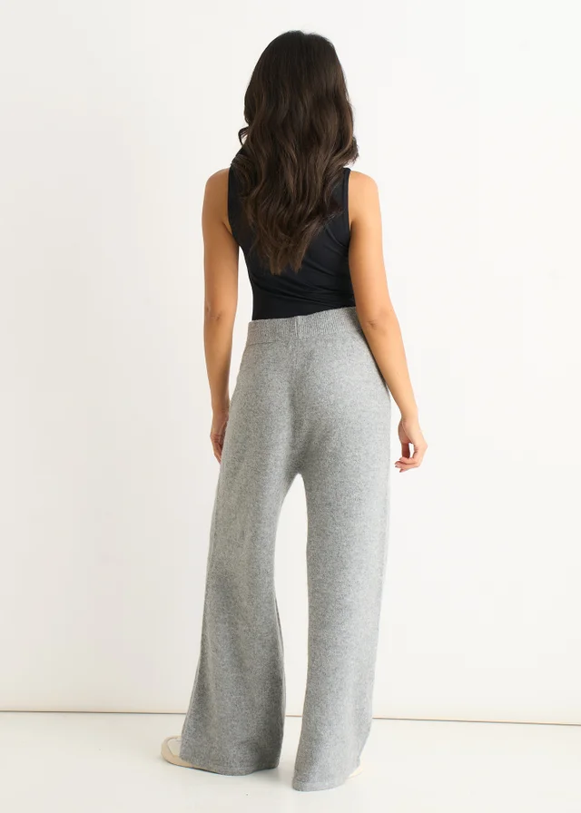 Gini London Grey Knitted Pull On wide Leg Trousers