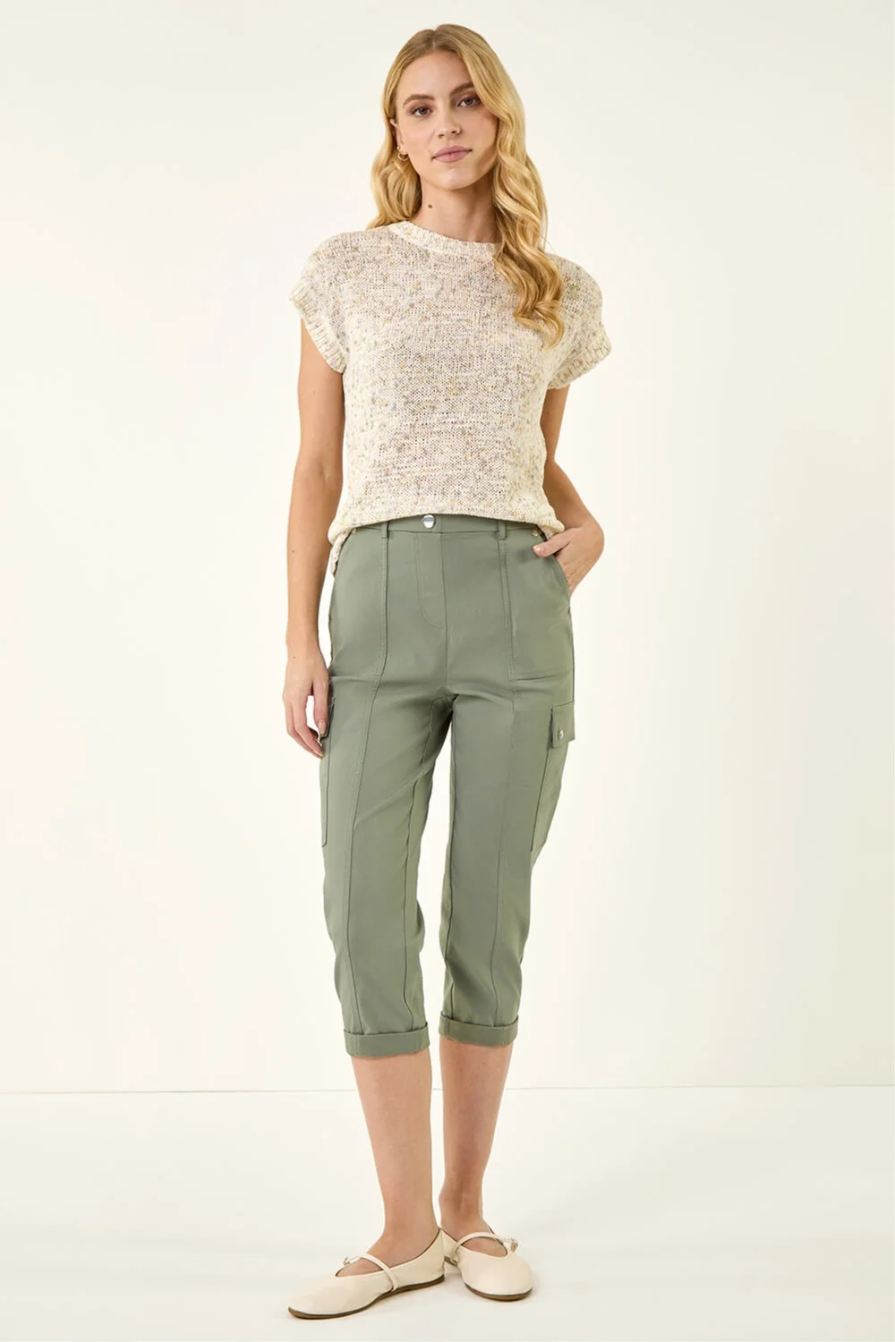 Roman Khaki Cropped Cargo Stretch Trouser - 14 Image 2