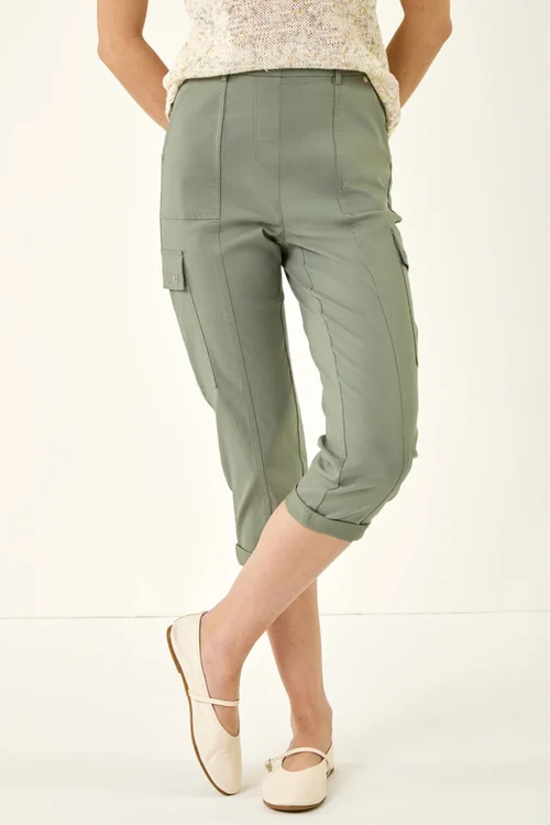 Roman Khaki Cropped Cargo Stretch Trouser - 14 Image 4