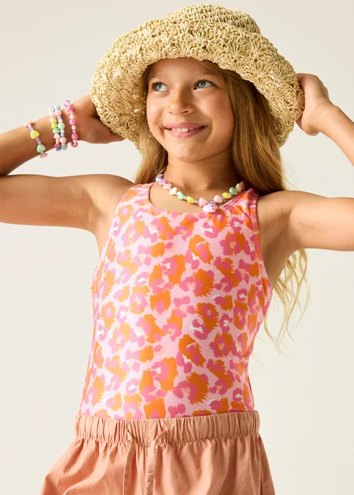 Regatta Orange Peel Leopard Katrisse UPF 30 Swim Costume (3-13 Years) - 3-4 Yrs Image 1