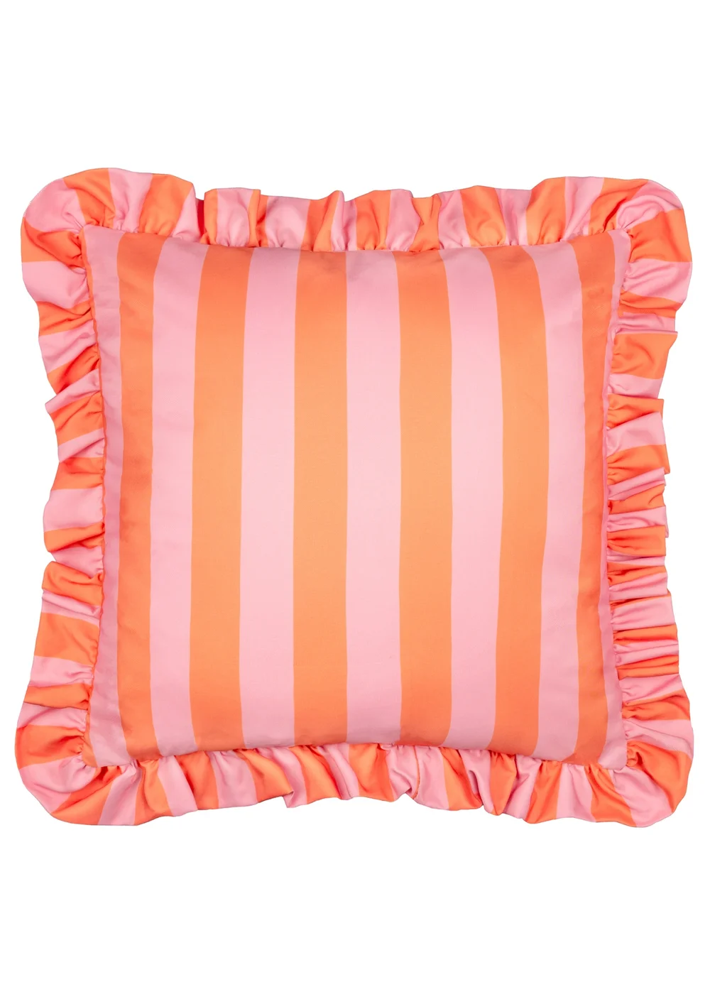 Furn Palm Royale Stripe Ruffle Pink/Orange Outdoor Cushion (50 x 50cm) - 50cm x 50cm Image 1