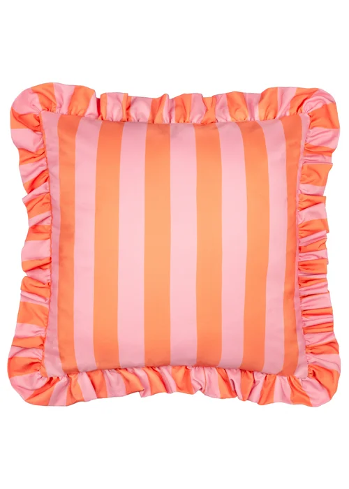 Furn Palm Royale Stripe Ruffle Pink/Orange Outdoor Cushion (50 x 50cm) - 50cm x 50cm Image 1
