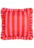 Furn Palm Royale Stripe Ruffle Pink/Red Outdoor Cushion (50 x 50cm) - 50cm x 50cm Image 1