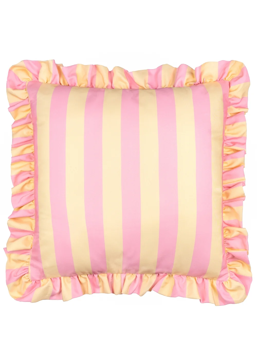 Furn Palm Royale Stripe Ruffle Pink/Yellow Outdoor Cushion (50 x 50cm) - 50cm x 50cm Image 1