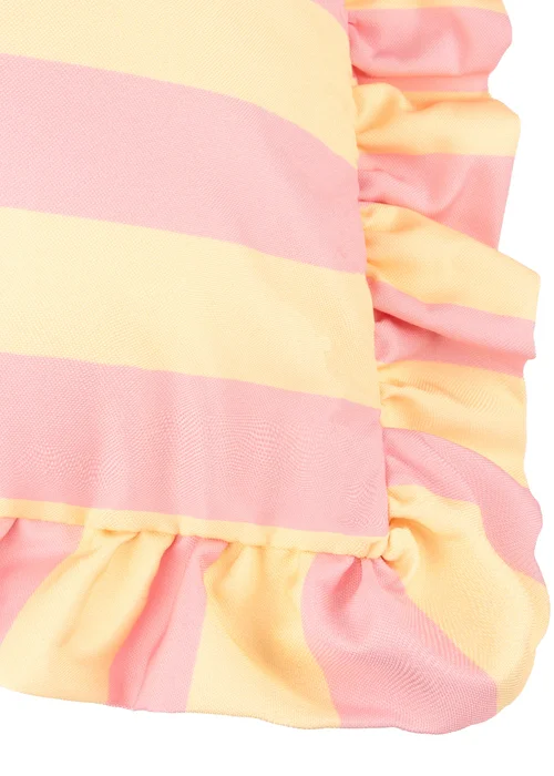 Furn Palm Royale Stripe Ruffle Pink/Yellow Outdoor Cushion (50 x 50cm) - 50cm x 50cm Image 3