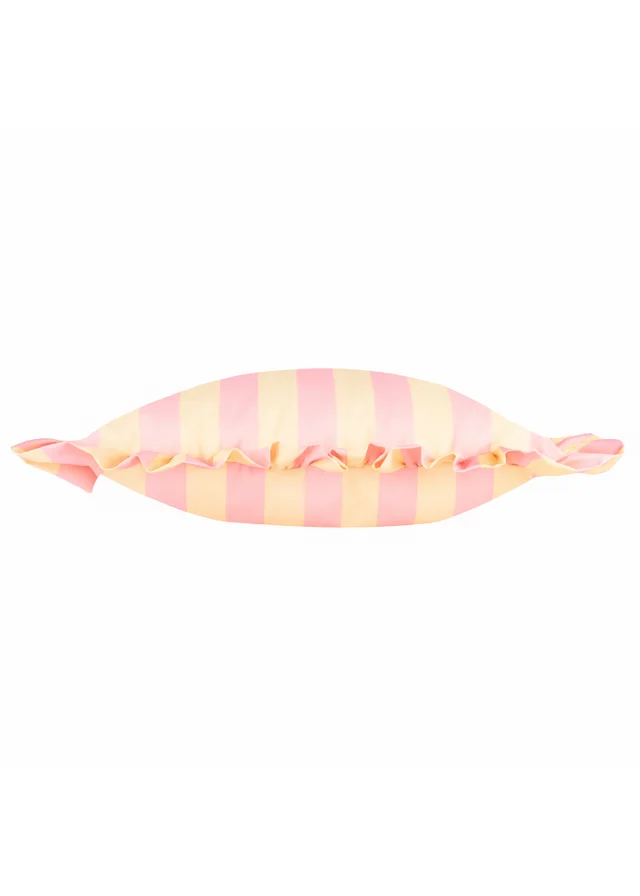 Furn Palm Royale Stripe Ruffle Pink/Yellow Outdoor Cushion (50 x 50cm)