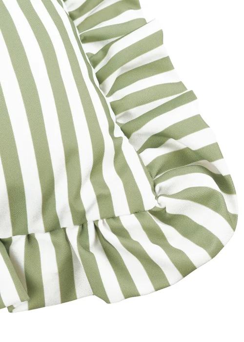 Wylder Millie Ruffle Green Striped Outdoor Cushion (50 x 50cm) - 50cm x 50cm Image 3