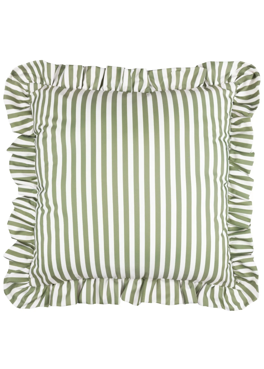Wylder Millie Ruffle Green Striped Outdoor Cushion (50 x 50cm) - 50cm x 50cm Image 1