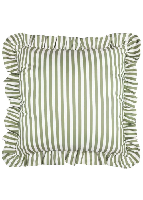 Wylder Millie Ruffle Green Striped Outdoor Cushion (50 x 50cm) - 50cm x 50cm Image 1