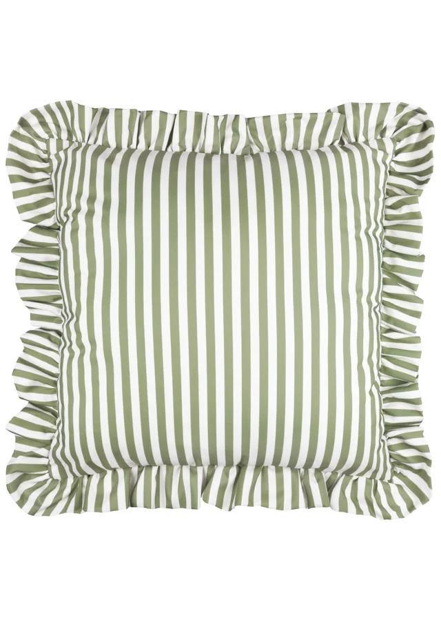 Wylder Millie Ruffle Green Striped Outdoor Cushion (50 x 50cm)