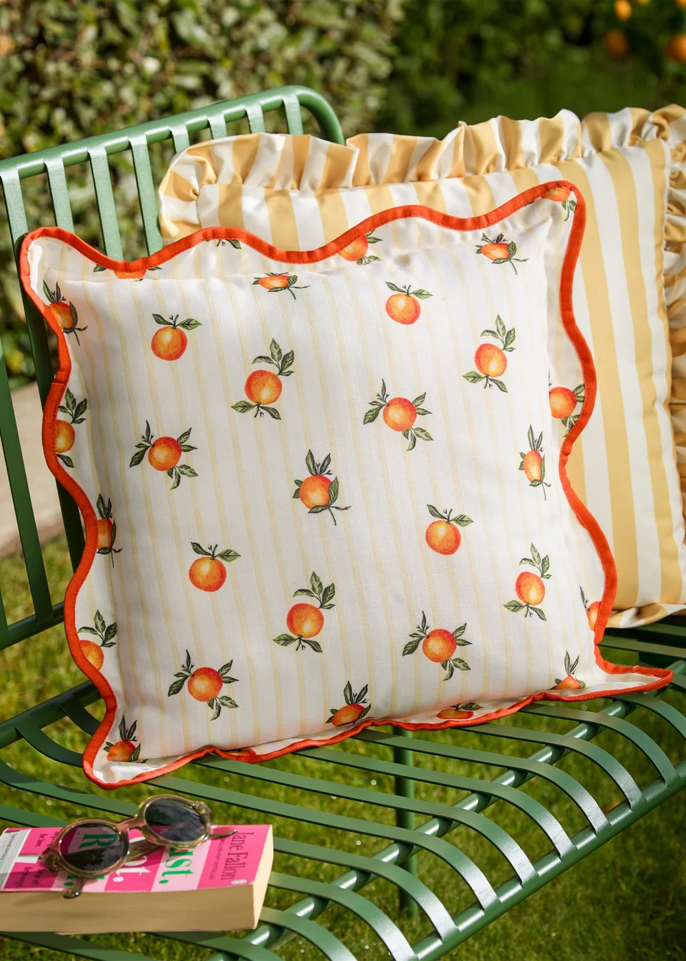 Furn Fruits Oranges Striped Outdoor Cushion (45 x 45cm) - 45cm x 45cm Image 1