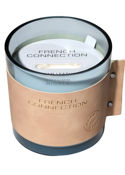 French Connection Large Scented Candle 340g Leather Range Blue Candle High Autumn Nights 1 Wick - Medium Image 3
