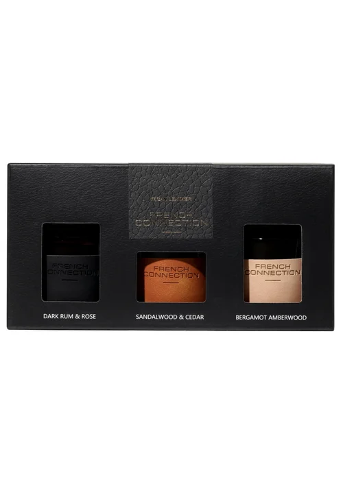 French Connection Candle Giftset Leather Range Black Rum, Sandalwood, Bergamot 3 X 54G 1 Wick - 3 piece set Image 4