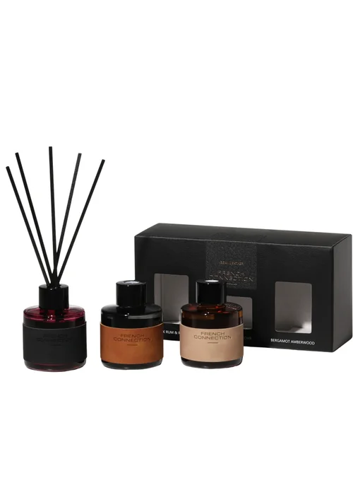 French Connection Candle Giftset Leather Range Black Rum, Sandalwood, Bergamot 3 X 54G 1 Wick - 3 piece set Image 2