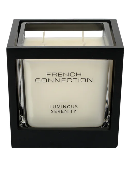French Connection Large Scented Candle 480G Black Wooden Surround Luminous Serenity 4 Wick - Large Image 2