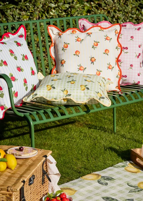 Furn Fruits Lemons Gingham Check Outdoor Cushion (45 x 45cm) - 45cm x 45cm Image 5