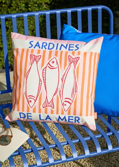 Furn Mediterranean Sardines Pink/Orange Outdoor Cushion (45 x 45cm) - 45cm x 45cm Image 1