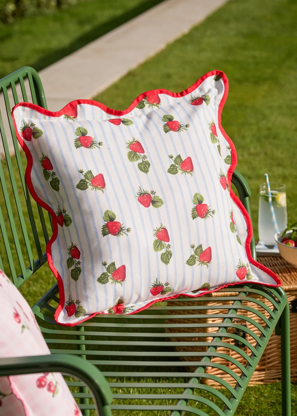 Furn Fruits Strawberries Striped Outdoor Cushion (45 x 45cm) - 45cm x 45cm Image 1