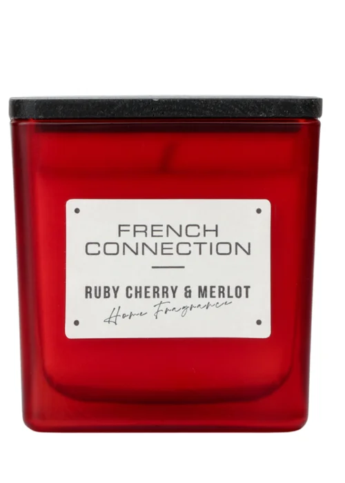 French Connection Large Scented Candle 200g Square Range Cherry & Merlot Red (1 Wick) - Medium Image 1