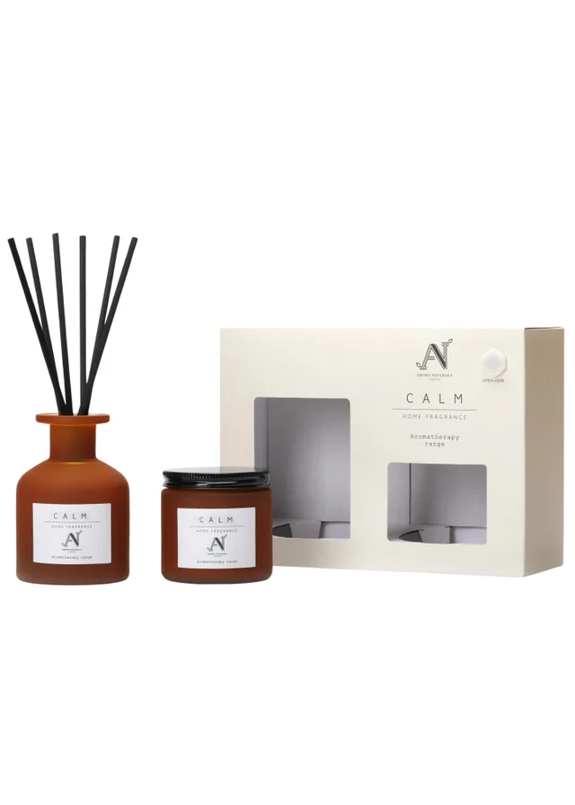 Aroma Naturals London Brown Aromatherapy Candle & Reed Diffuser Gift Set Calm Scent