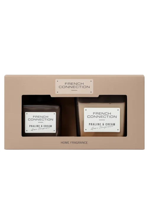 French Connection Scented Candle & Reed Diffuser Giftset Square Range Brown Praline & Cream (200g & 100ml) - One Size Image 3