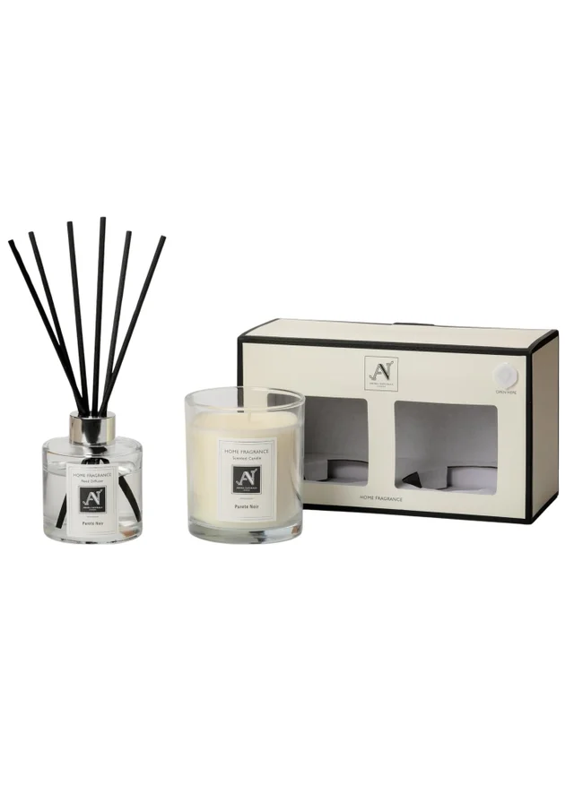 Aroma Naturals London White Minimalist Luxe Candle & Reed Diffuser Gift Set Purete Noir Scent