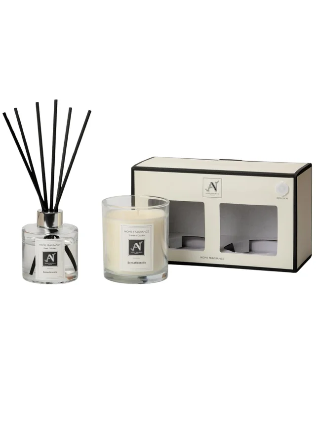Aroma Naturals London White Minimalist Luxe Candle & Reed Diffuser Gift Set Sensationnelle Scent