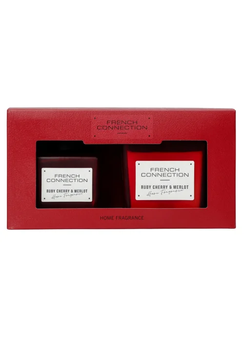 French Connection Red Candle & Reed Diffuser Giftset Cherry & Merlot 200g & 100ML - 2 Pack Image 3