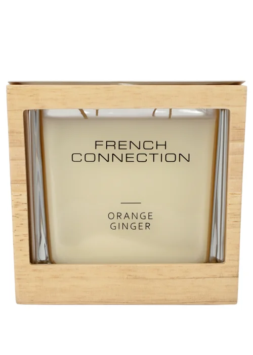 French Connection Large Scented Candle 480G Natural Wooden Surround Orange & Ginger (4 Wick) - Large Image 1
