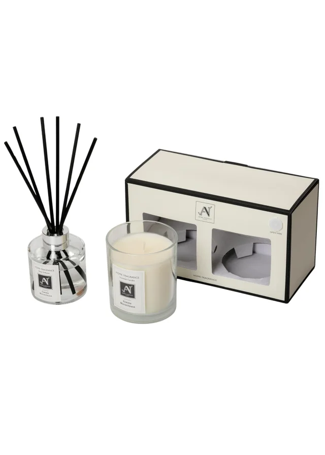 Aroma Naturals London White Minimalist Luxe Candle & Reed Diffuser Gift Set Femme Merveilleuse Scent