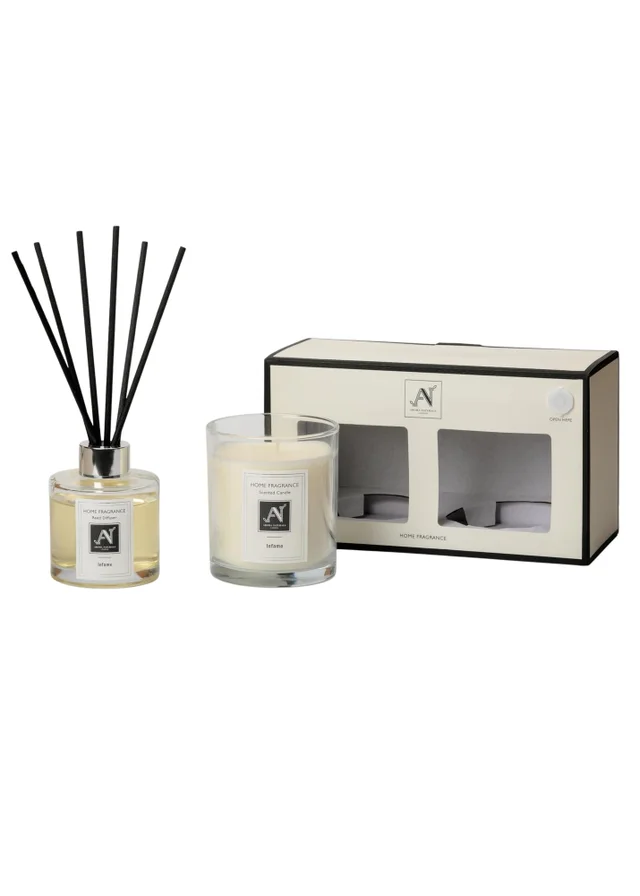 Aroma Naturals London White Minimalist Luxe Candle & Reed Diffuser Gift Set Infame Scent