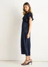 Gini London Navy Floral Satin Jacquard Lace Trim Midi Dress - 8 Image 4